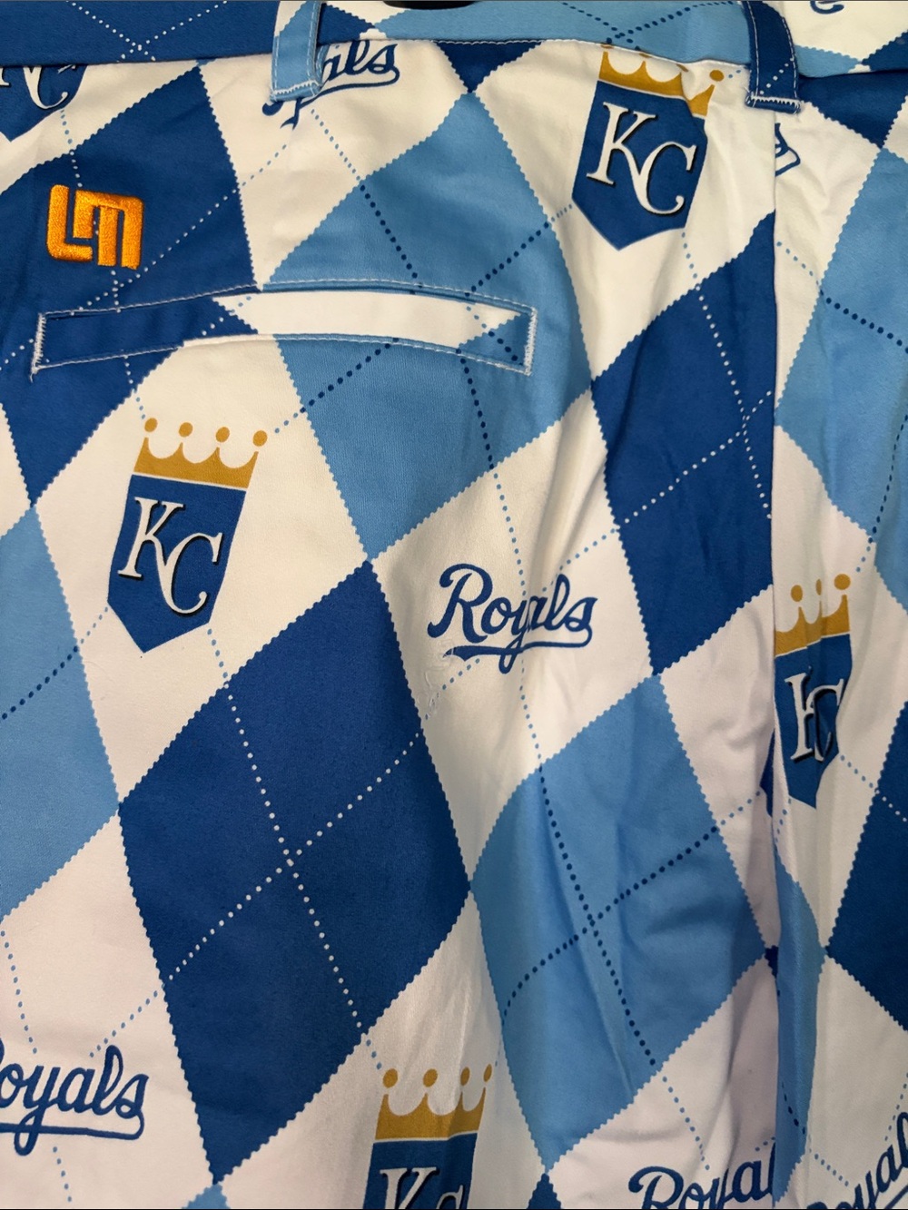 Loudmouth Blue and White KC Royals Argyle Men's Shorts - Picture 5 of 8